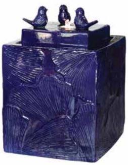 Square Leaf Fountain with Birds - Cobalt
