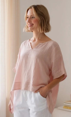 Linen Top with Textured Trim