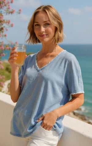 Raw Edge V-Neck Top
