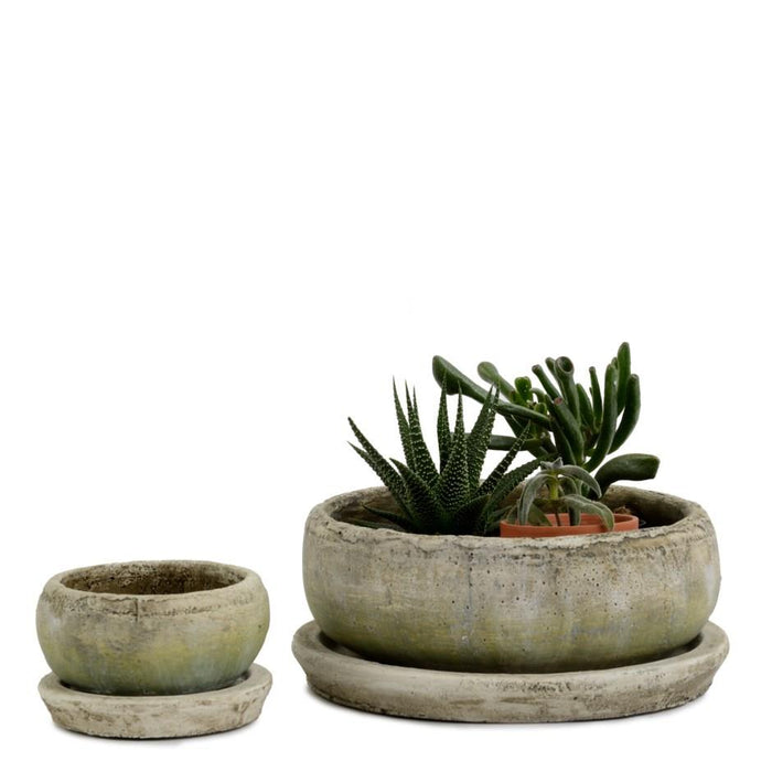 Bowl w Saucer - White Moss Terracotta